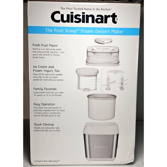 Cuisinart Fruit Scoop Frozen Dessert & Ice Cream Maker MODEL ICE-31 NEW Open Box - Picture 3 of 3